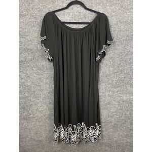 ECLA Dress Women's 2X Black White embroidered‎ Summer Vacation Midi